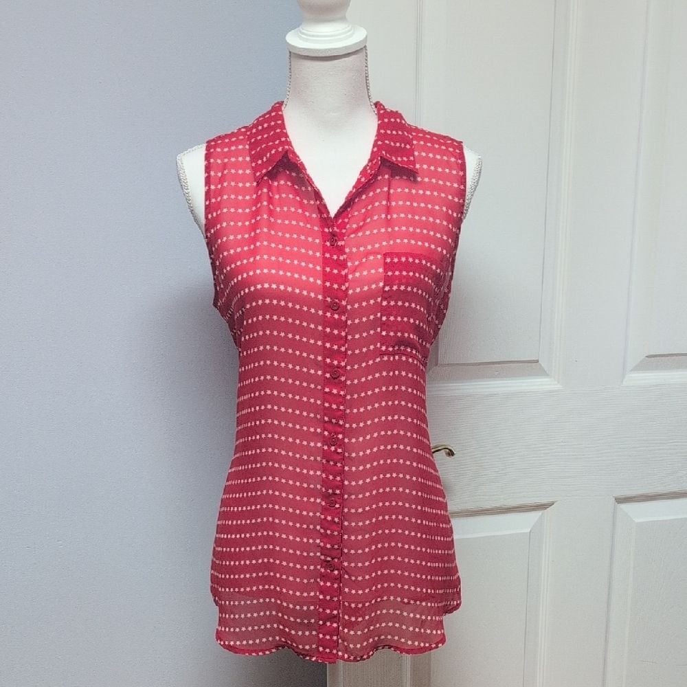 Liz Claiborne Red and White Star Polka Dot Sleeveless Blouse Size L